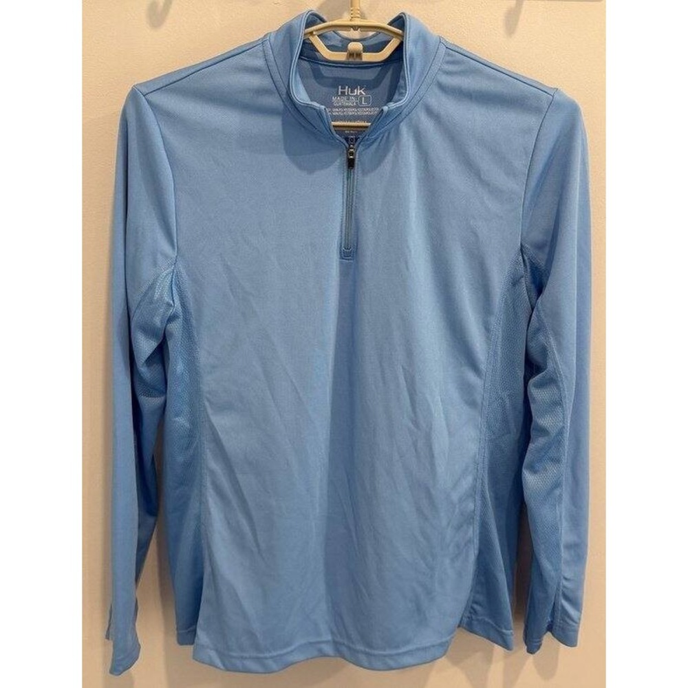 Huk Fishing Womens Light Blue 1/4 Zip Pullover Long Sleeve Size L